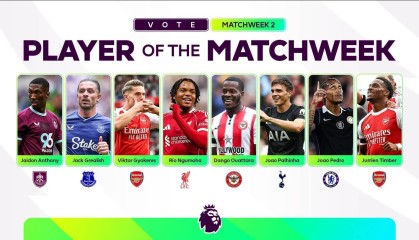 英超第二轮最佳球员候选：哲凯赖什、恩古莫哈、帕利尼亚在列